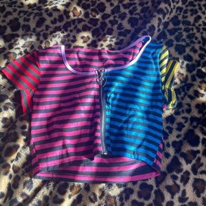 Multi colored zip up top with heart chain